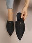 Plus Size Denim Button Decor Point Toe Flat Mules