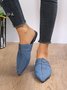 Plus Size Denim Button Decor Point Toe Flat Mules