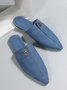 Plus Size Denim Button Decor Point Toe Flat Mules