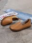 Solid Color Cowhide Zipper Soft Sole Casual Shoes