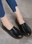 Solid Color Cowhide Zipper Soft Sole Casual Shoes