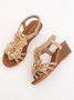 Bohemian Applique Beaded Slip On Wedge Sandals