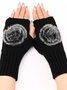 Casual Gradient Pom Wool Knit Long Half Finger Gloves Daily Commuting Home Accessories