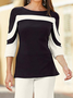 JFN Crew Neck Striped Business Casual Work Outfit Elegant Two-Piece Set Top with Pants