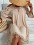 guipure lace fringed boho off-the-shoulder resort dress