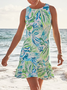 Floral Print High Neck Flounce Summer Hawaiian Dress