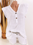 Cotton And Linen Regular Fit Casual V Neck Top