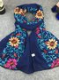 Ethnic Vintage Floral Pattern Linen Scarf Neck Bohemian Casual Accessories