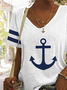 Women Sea Casual V Neck Anchor T-Shirt