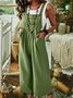 Solid Color Sleeveless Pocket Casual Wide Leg Button Jumpsuit