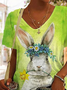 V Neck Easter Rabbit Casual Loose T-Shirt