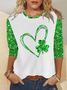 Women's St. Patrick's Day Green Funny Shamrock Printing Plants Casual Crew Neck Blouse