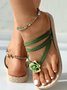 Vacation Floral Pattern Braided Strap Beach Flip Flops