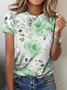 Women's Rose Print Crew Neck Floral Casual T-Shirt