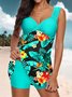 Floral V Neck Vacation Printing Swim Dress