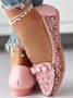 Elegant Applique Bowknot Decor Wedding Bridal Shoes Lace Split Joint Ballet Flats