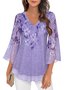 Floral Elegant Loose V Neck Blouse