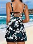 Vacation V Neck Floral Printing Swim Dress