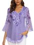 Floral Elegant Loose V Neck Blouse