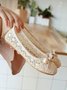Elegant Hollow Out Lace Ballet Flats Bowknot Front Round Toe Shoes