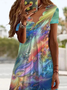 Loose Ombre Casual V Neck Dress