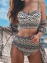 Casual Ethnic Printing Notched Bikini With Cover Up