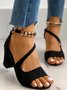Beads Decor Chunky Heel Ankle Strap Sandals