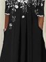 JFN Elegant Henley Neck Loose Floral A-Line Half Sleeve Dress