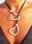 Casual Leather Cord Silver Heart Pendant Necklace Western Style Vintage Ethnic Jewelry