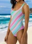 Scoop Neck Printing Casual Striped One-Piece