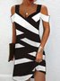 Color Block Casual V Neck Knitted Summer Dress