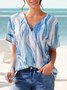 Loose Linen V Neck Ombre Vacation  Shirt