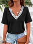 Lace Urban Loose Color Block Contrast Sequin Trim T-Shirt