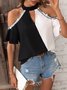 Flare Sleeve Glitter Casual Crew Neck Shirt