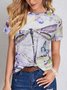 Crew Neck Loose Dragonfly Casual T-Shirt