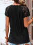 Vacation Geometric Contrast Lace Raglan Sleeve Eyelet Embroidery T-Shirt