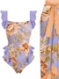 Elegant Floral Printing Scoop Neck One Piece With Cover Up