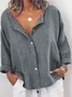 JFN Shawl Collar Casual Solid Long Sleeve Buttoned Top