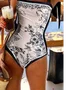 Vacation Floral Printing Strapless One-Piece Swimsuit