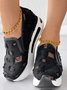 Mesh Ripped Denim Raw Hem Slip On Muffin Sneakers