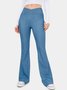 Plain Casual Loose High Waisted Crossover Stretchy Knit Denim Casual Flare Pants