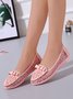 Elegant Applique Bowknot Decor Wedding Bridal Shoes Lace Split Joint Ballet Flats