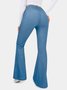 Plain Casual Loose High Waisted Crossover Stretchy Knit Denim Casual Flare Pants