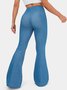 Plain Casual Loose High Waisted Crossover Stretchy Knit Denim Casual Flare Pants