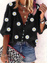 Casual Daisy Loose V neck Three Quarter Sleeve Blouse
