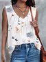 Knitted Loose Casual V Neck Floral Tank Top