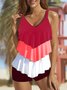 Simple Plain Flouncing Scoop Neck Tankini