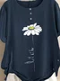 JFN Casual Floral-Print Cotton&Short Sleeve T-shirt