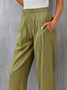 Cotton Casual Pocket Olive Green Regular Elastic Waist Pants