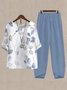Women's Linen Set 2-Piece Pants and Printed Top Casual Comfort Loungewear Suit Floral Loose Casual Two-Piece Set Women's Two-Piece Clothing